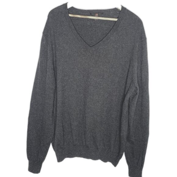 EGARA Sweater Cashmere Cotton Blend V-Neck Long Sleeve Lightweight Mens XXL Gray - Picture 1 of 7